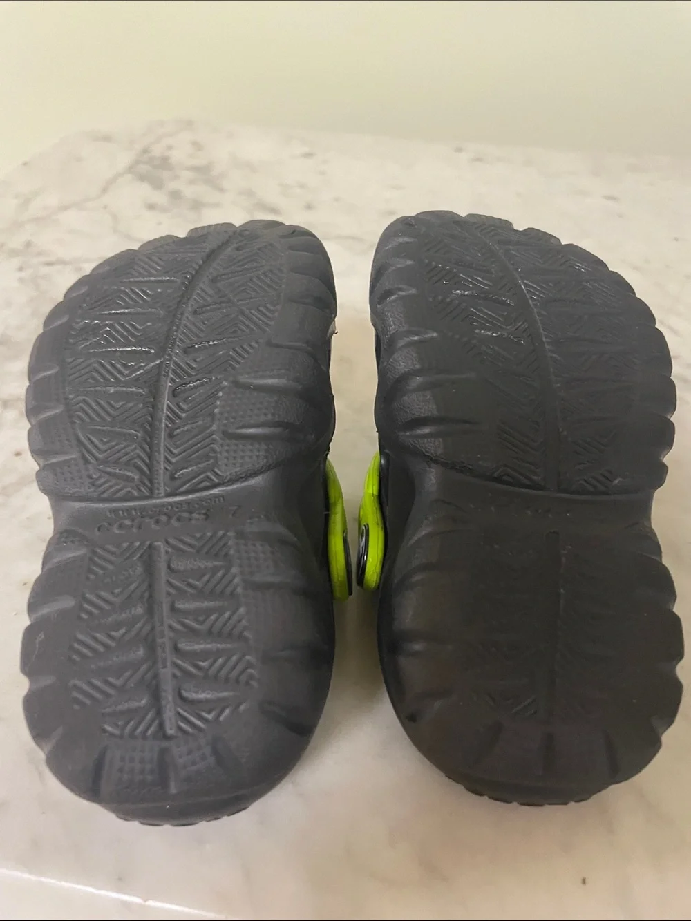 Crocs Kids Black and Lime Green - Size 7